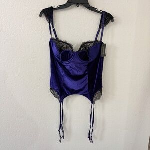 Fredericks of Hollywood Corset Bustier Lingerie Purple Velour Underwire Size 1X